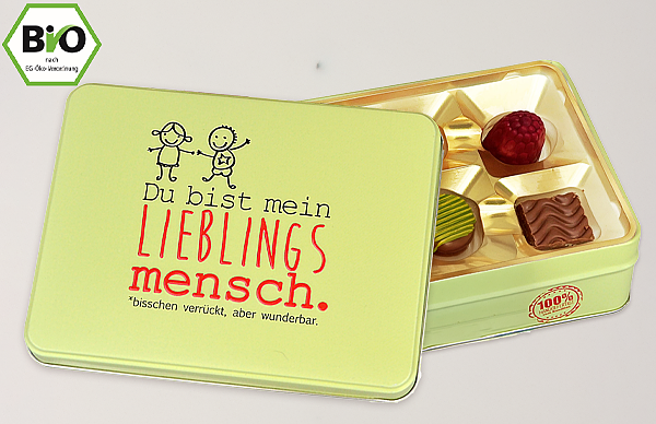 Präsentdose „Lieblingsmensch“ mit Bio Pralinen