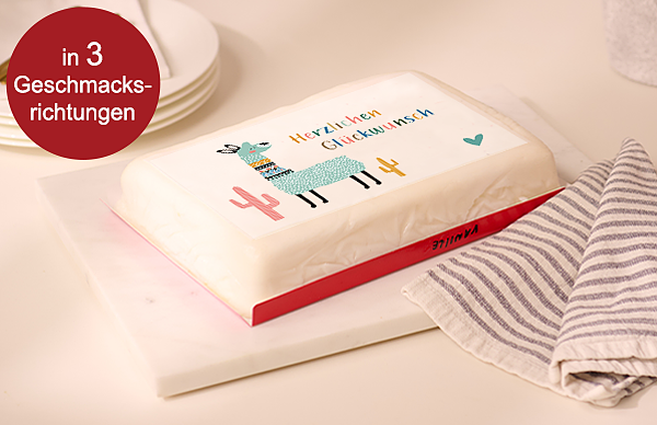 Biskuittorte „Herzlichen Glückwunsch" mit Lama