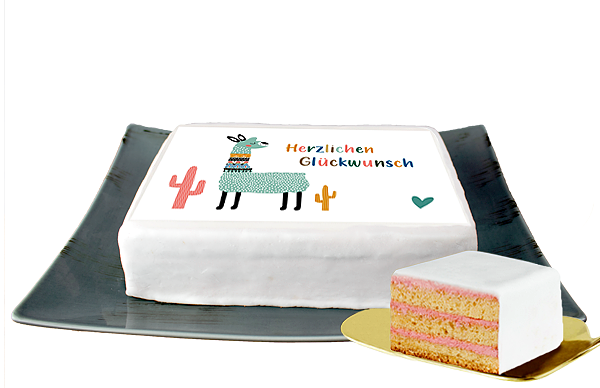 Biskuittorte „Herzlichen Glückwunsch" mit Lama