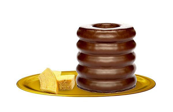 Baumkuchen mit Edel-Zartbitterkuvertüre Baumkuchen mit Edel-Zartbitterkuvertüre